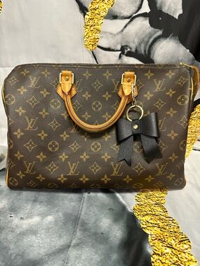 Louis Vuitton Speedy 40 Brown Monogram Canvas Handbag with Bow Charm